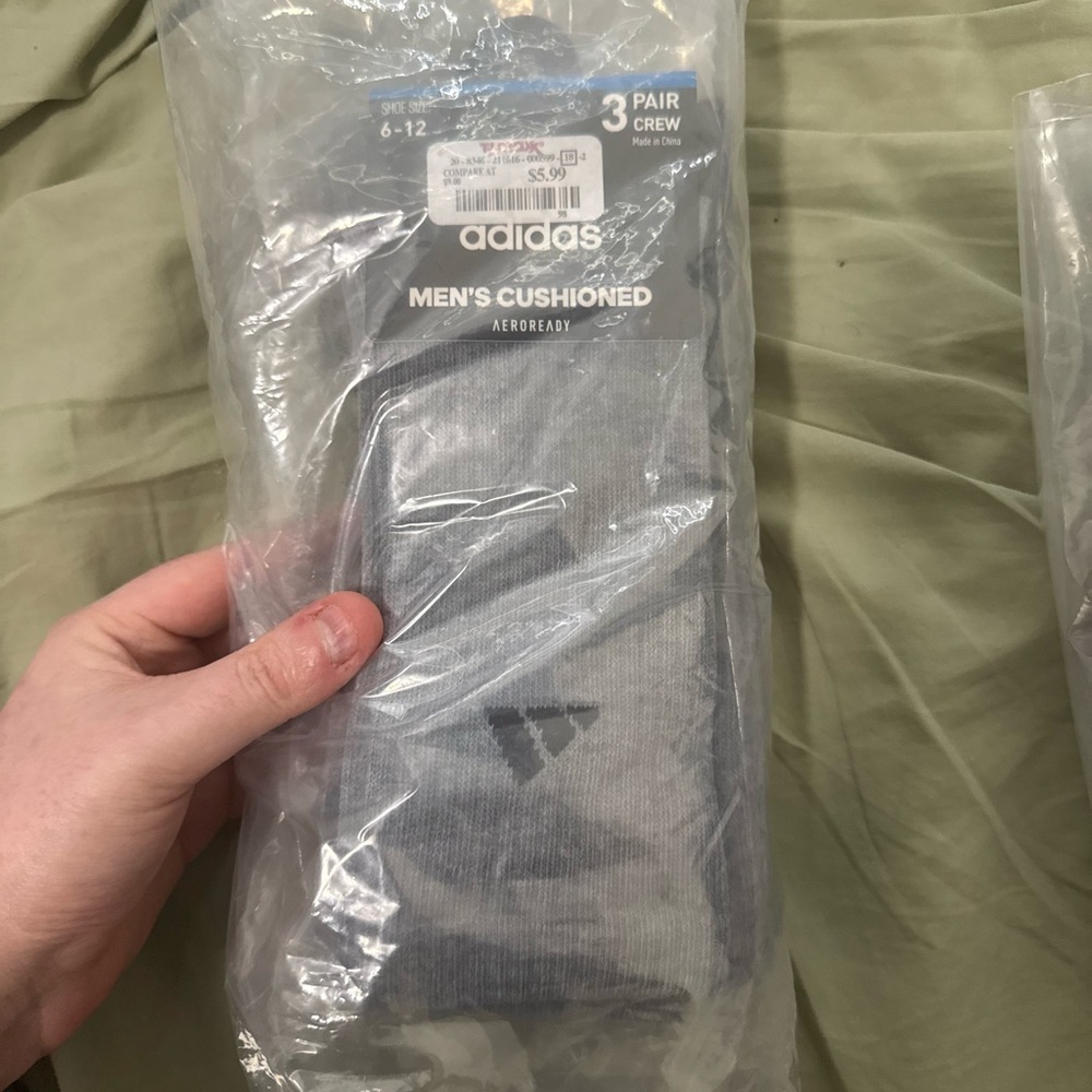 adidas Socks Mens 6-12 Crew Cushioned Aeroready 3 Pair Grey Logo Athletic Active